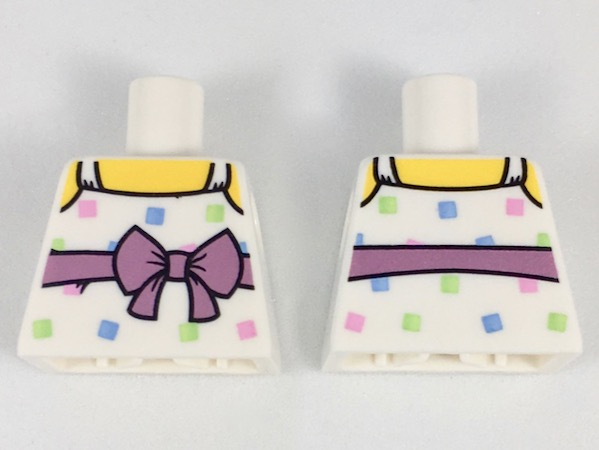 Lego Torso Female Top with Straps, Medium Lavender Belt with Bow, Bright Colored Squares Pattern / White