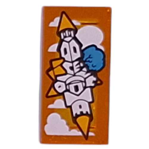 Lego Tile 1 x 2 with Castle Nocturnia Print / Trans-Orange
