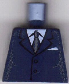 Lego Torso Suit with 2 Buttons, Gray Sides, Black Centerline and Tie Pattern / Dark Blue