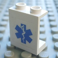 Lego Panel 1 x 2 x 2 - Hollow Studs with Blue EMT Star of Life Pattern (Sticker) - Set 7890
