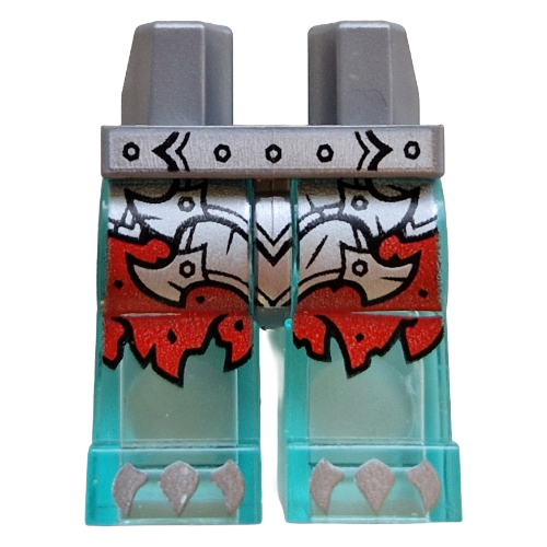 Lego Hips and Trans-Light Blue Legs with Silver Armor, Red Tattered Skirt print / Flat Silver