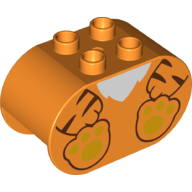 Lego Duplo Brick 2 x 4 x 2 Rounded Ends with Tiger Body and Feet Print / Orange