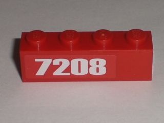 Lego Brick 1 x 4 with '7208' Pattern at Left Edge (Sticker) - Set 7208 / Red