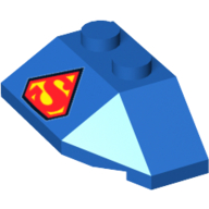Lego Brick Wedged, Sloped 45° 2 x 4 Triple with Superman Logo Print / Blue