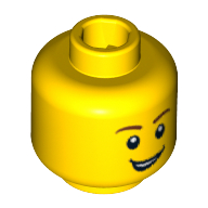 Lego Minifig Head Knight, Brown Eyebrows, Open Lopsided Grin, White Pupils Print / Yellow