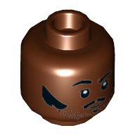 Lego Minifig Head Lando Calrissian, Dual Sided, Eyebrows, Muttonchops, Thin Moustache, Stubble, Raised Eyebrow / Surprised Expression Print [Hollow Stud]