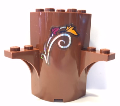 Lego Cylinder Quarter 3 x 3 x 5 with 1 x 1 Cutout and 2 Arch Tops with Bright Light Orange and Magenta Leaves and Metallic Swirl Pattern 1 (Sticker) - Set 41164