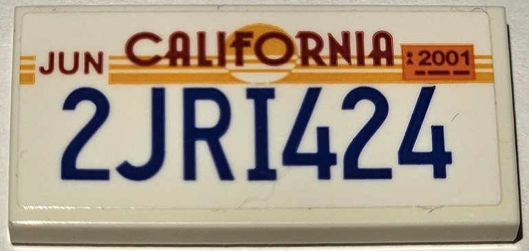 Lego Tile 2 x 4 with License Plate 'CALIFORNIA', 'JUN', '2001' and '2JRI424' Pattern (Sticker) - Set 42111