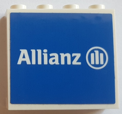 Lego Panel 1 x 4 x 3 with Side Supports - Hollow Studs with White Allianz Logo on Blue Background Pattern (Sticker) - Set 75883