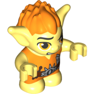 Lego Goblin - Orange Hair and Tunic - Brown Belt with Drumsticks and folded Music (Beiblin with Right Side Open Mouth Smile) Print