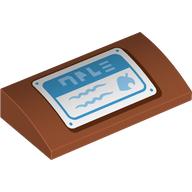 Lego Brick Curved 2 x 4 x 2/3 No Studs with White Sign, Dark Azure Header, Scribbling, Appel Print / Dark Orange