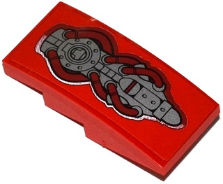 Lego Slope, Curved 4 x 2 with Silver Engine Pattern (Sticker) - Set 70727 / Red