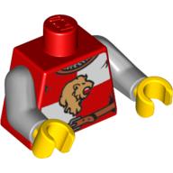 Lego Torso Armor, Lion Head Quarters with Belt Front and Back Print, Light Bluish Gray Arms, Yellow Hands / Red