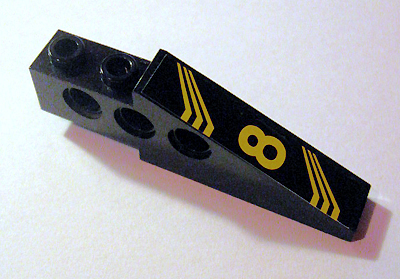 Lego Technic Slope 6 x 1 x 1 2/3 with Yellow '8' and Bent Stripes Pattern Model Right Side (Sticker) - Set 8425 / Black