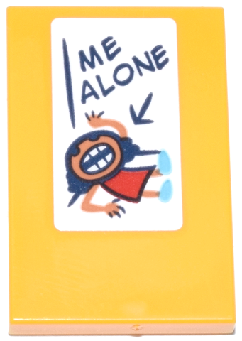 Lego Tile 2 x 3 with Child's Drawing of Lilo Crying and Dark Blue 'ME ALONE' and Arrow on White Background Pattern (Sticker) - Set 43268