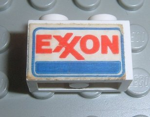 Lego Brick 1 x 2 with Exxon Logo Pattern on Both Sides (Stickers) - Set 6375-2 / White