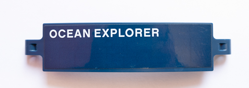 Lego Technic, Panel Curved 3 x 13 with White 'OCEAN EXPLORER' Pattern Model Left Side (Sticker) - Set 42064 / Dark Blue