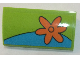 Lego Slope, Curved 2 x 4 x 2/3 with Bottom Tubes with Orange Flower Pattern Model Right Side (Sticker) - Set 75902 / Lime