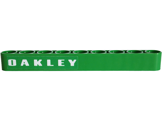 Lego Technic, Liftarm Thick 1 x 9 with White 'OAKLEY' Pattern Model Left Side (Sticker) - Set 42240 / Green