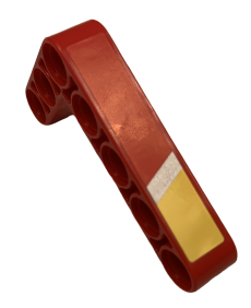Lego Technic, Liftarm, Modified Bent Thick L-Shape 3 x 5 with Silver and Yellow Stripes Pattern Model Left Side (Sticker) - Set 9396 / Red