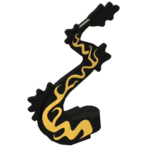 Lego Creature Body Part, Dragon Tail with Metallic Gold Print / Black