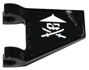 Lego Flag 2 x 2 Trapezoid with Flat Edge with White Ninja Skull with Crossed Swords Pattern on Both Sides (Stickers) - Sets 70593 / 70602 / Black
