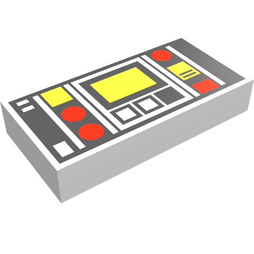 Lego Tile 1 x 2 with Red and Yellow Control Panel Print (Original)
