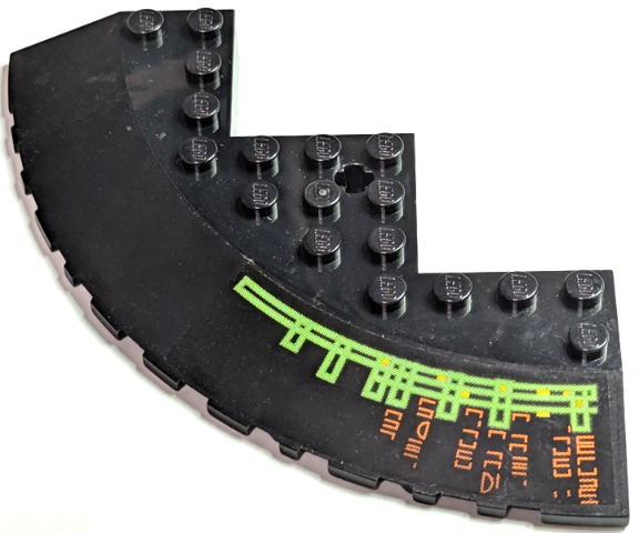 Lego Brick, Round Corner 10 x 10 with Slope 33 Edge, Axle Hole, Facet Cutout with Light Bars and Alien Characters Right Pattern (Sticker) - Set 7693