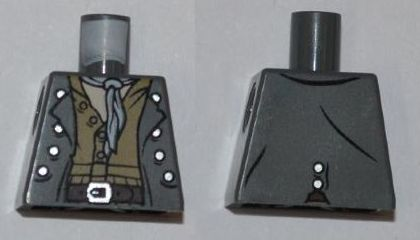 Lego Torso PotC Vest over Dark Tan Shirt and Light Bluish Gray Scarf Pattern / Dark Bluish Gray