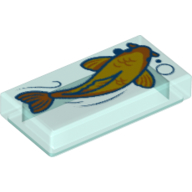 Lego Tile 1 x 2 with Yellow/Orange Fish (Koi) Print / Trans-Light Blue