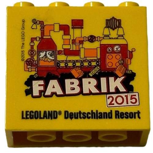 Lego Brick 2 x 4 x 3 with 'LEGOLAND Deutschland Resort 2015' Print / Yellow