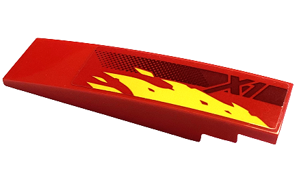 Lego Slope, Curved 8 x 2 with Yellow Flames, Dark Red Stripe and 'X1' Pattern Model Right Side (Sticker) - Set 71737