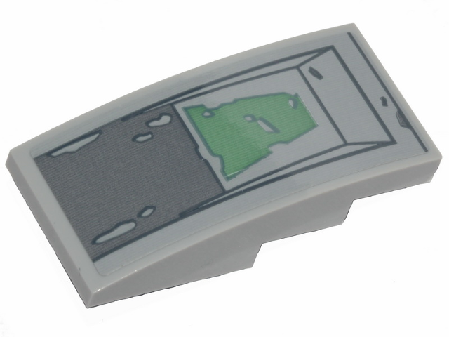 Lego Slope, Curved 4 x 2 with SW Clone Scout Walker Hull Plates, Dark Bluish Gray and Sand Green Peeling Paint Pattern (Sticker) - Set 75261