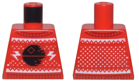 Lego Torso Knit Fair Isle Holiday Sweater with Black SW Death Star II, White Trim and Lightning Bolts Pattern / Red