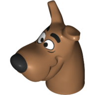 Lego Animal Body Part, Dog Head Great Dane with Scooby-Doo with Tongue Licking Chops Print / Medium Nougat