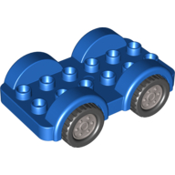 Lego Duplo Car Base 2 x 6 - 4 Flat Silver Wheels with Black Tires on 4 Fixed Axles / Blue