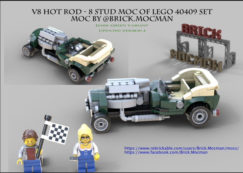 Lego V8 HotRod 8 Stud - Dark Green Convertible (Updated) (FREE)
