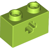 Lego Technic Brick 1 x 2 with Axle Hole Type 1 [+ Opening] and Bottom Pin / Lime