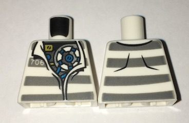 Lego Torso Town Prisoner Open Collar, Number 706, Dark Bluish Gray Stripes, Mechanical Pattern / White