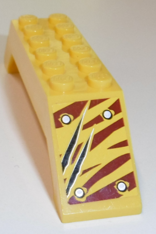 Lego Slope 45 10 x 2 x 2 Double with 4 Rivets and 2 Claw Scratch Marks on Dark Red Tiger Stripes Pattern Model Left Side Back (Sticker) - Set 5885