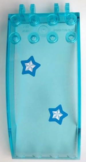 Lego Windscreen 8 x 4 x 2 Curved with Locking Dual 2 Fingers with White and Dark Azure Stars Pattern (Stickers) - Set 41339