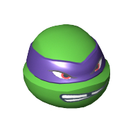 Lego Minifig Head Special, Ninja Turtle with Dark Purple Mask and Missing Tooth Scowl Print (Donatello) / Bright Green