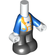 Lego Microdoll Body Pants Black with Blue Vest, White Shirt, Gold Trim, White Hands print