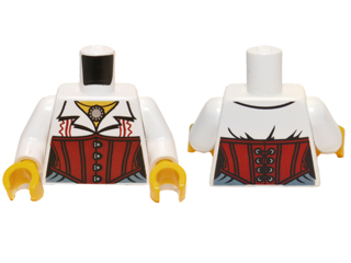 Lego Torso Monster Fighters Female Blouse with Necklace and Red Corset Pattern / White Arms / Yellow Hands