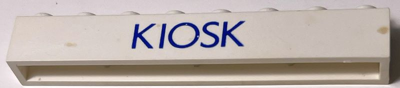 Lego Brick 1 x 8 without Bottom Tubes with Cross Side Supports with Blue 'KIOSK' Sans-Serif Thin (Letters Close) Pattern