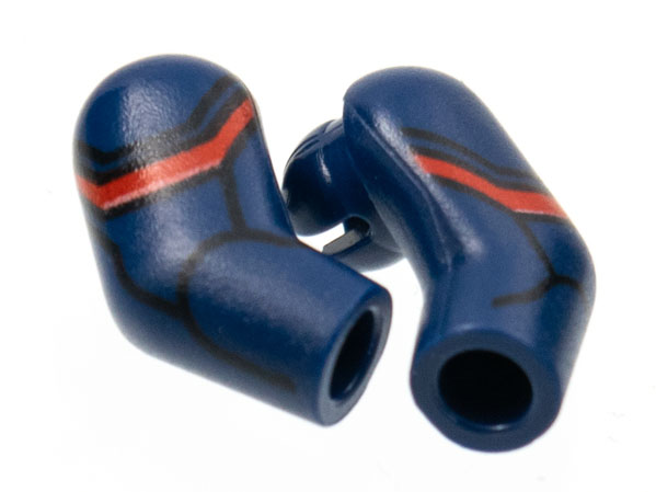 Lego Arm, (Matching Left and Right) Pair with Red Shoulder Stripe Pattern / Dark Blue