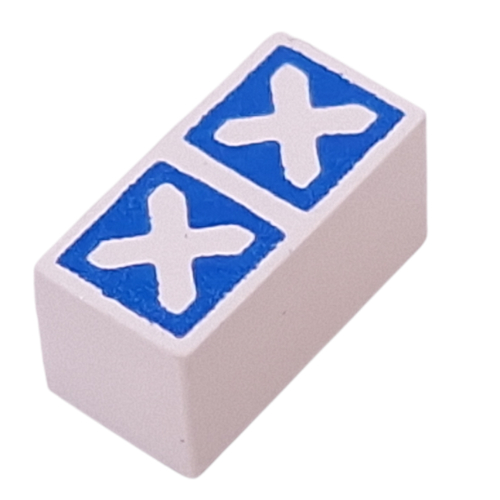 Lego Modulex Tile 1 x 2 with Blue Squares, White Crosses Print, without Internal Supports