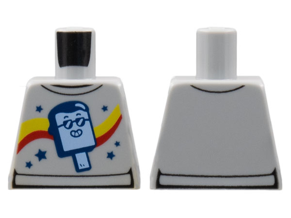 Lego Torso Sweater with Yellow and Red Curvy Stripes, Bright Light Blue Ice Pop (Freezer / Lollipop / Lolly / Pole / Popsicle / Stick) with Face, Dark Blue Stars Pattern / Light Bluish Gray