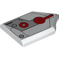 Lego Tile Special 2 x 3 Pentagonal with Light Bluish Grey Armor, Red Circles, Hose Print / White
