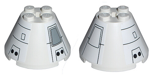 Lego Cone 4 x 4 x 2 with Axle Hole with Black Mechanical Pattern (Stickers) - Set 7468